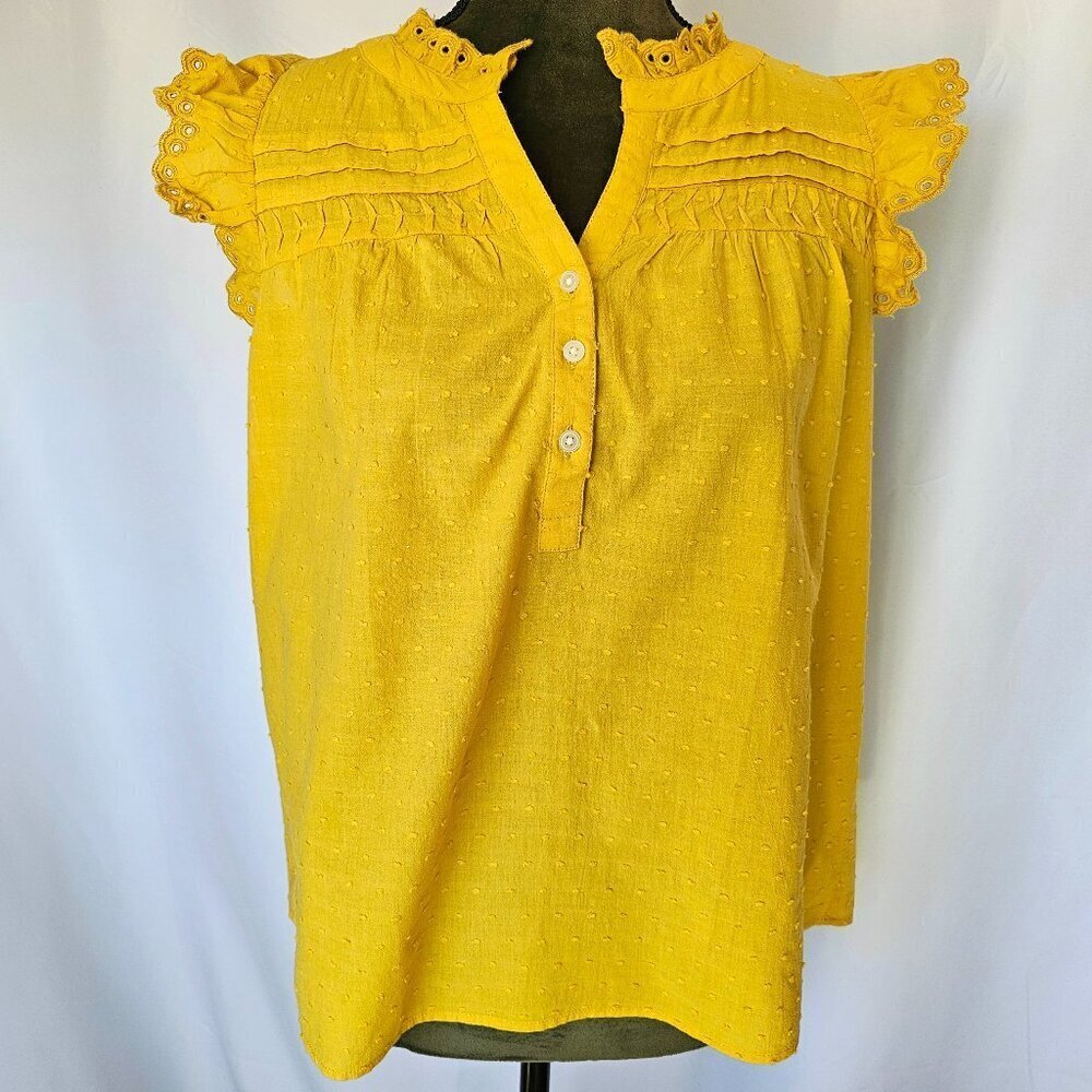 Ann Taylor Loft Short Sleeve Swiss Dot Blouse, Yellow, Size Small